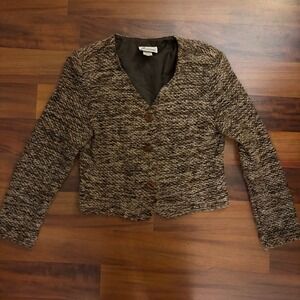 Joanna Textured Knit Cardigan Blazer Jacket Brown‎ Tan Small V-Neck Button Front